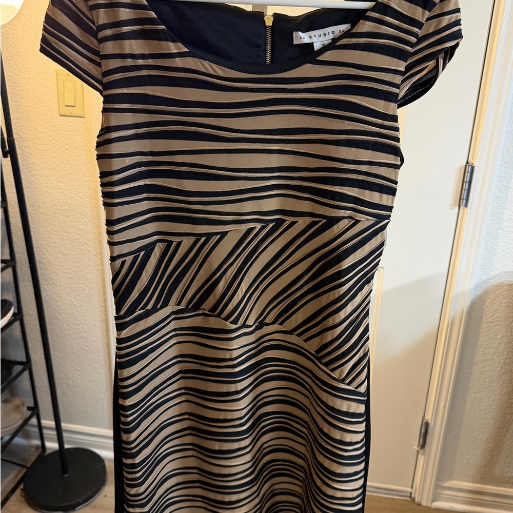 AA Studio AA Black Nude Stripe Bodycon Dress Size 10 NWT Illusion Sheath